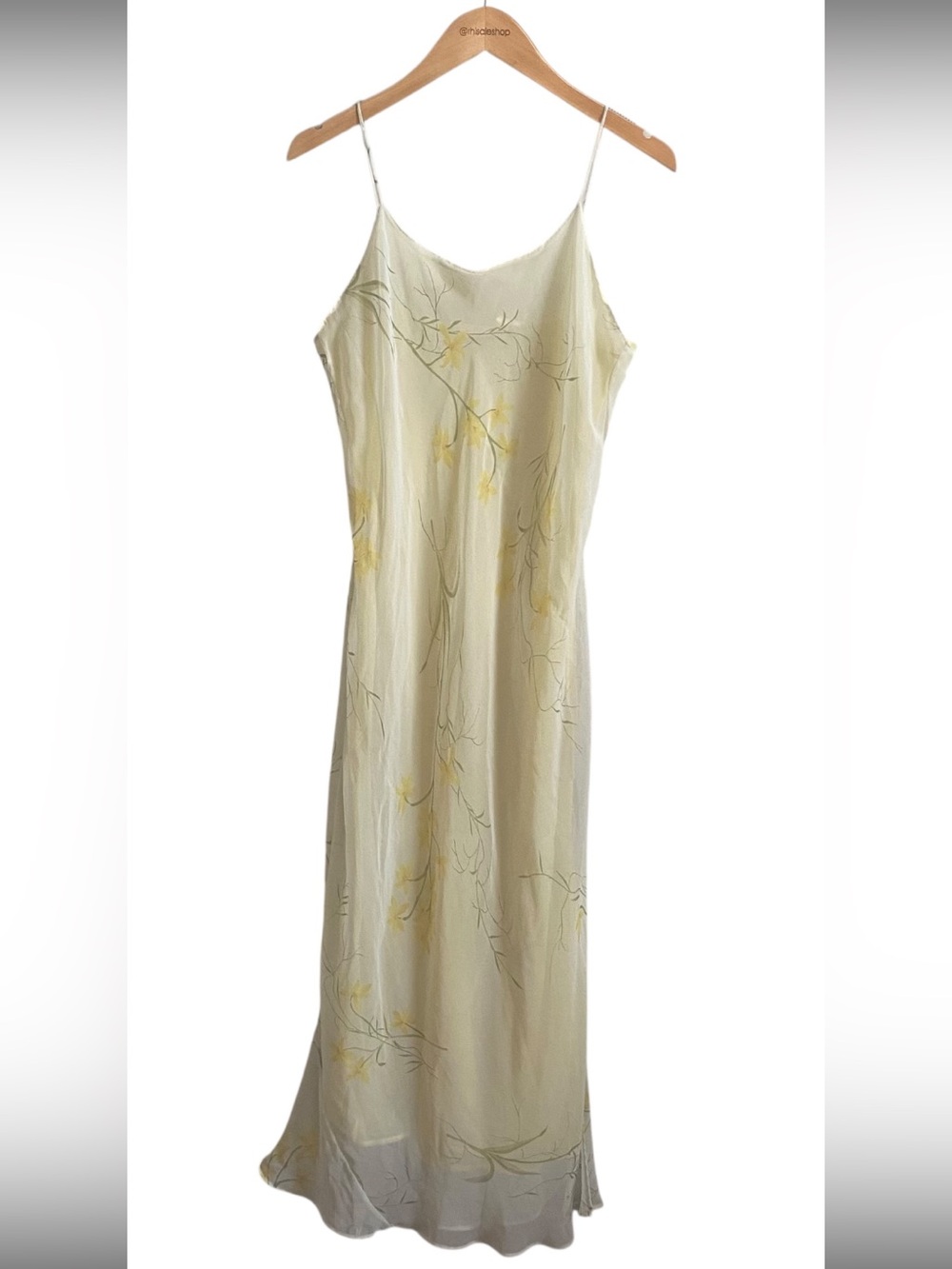 Vintage 90s Yellow and White Floral Coquette Feminine Midi Slip Dress Large